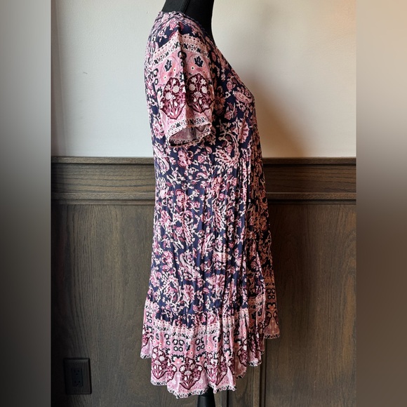 Knox Rose Pink & Navy Floral V-Neck Babydoll Tunic XS NWOT - Picture 5 of 7